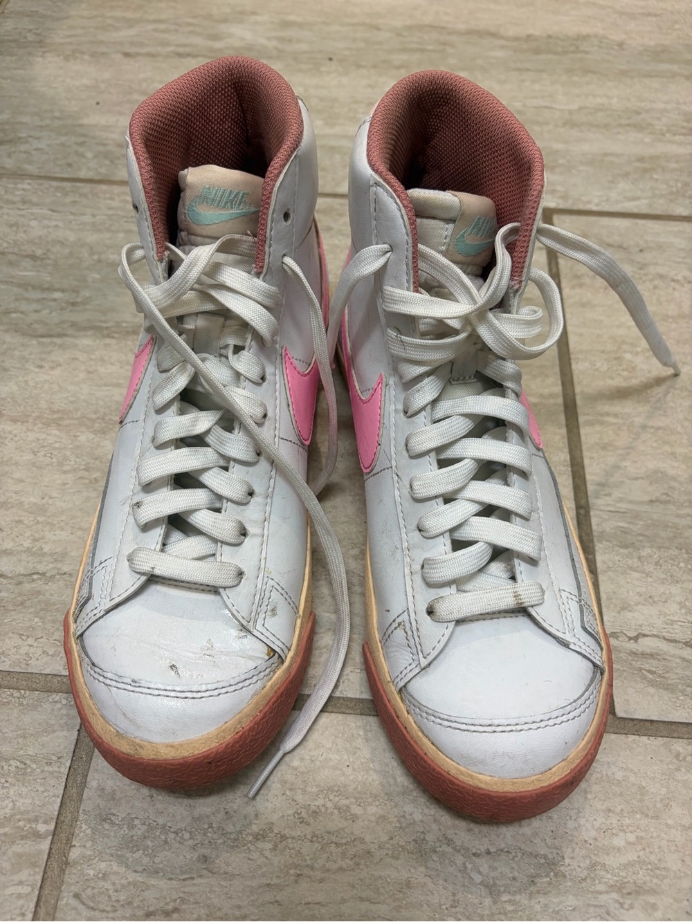 Nike Blazer Mid GS 6.5Y Mid Top Leather Colorblock White/Pink DA4086-105